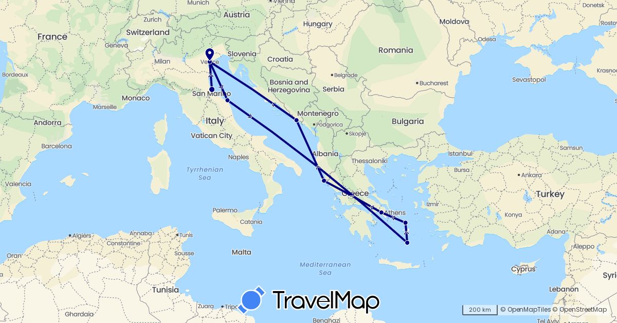TravelMap itinerary: driving in Greece, Croatia, Italy (Europe)