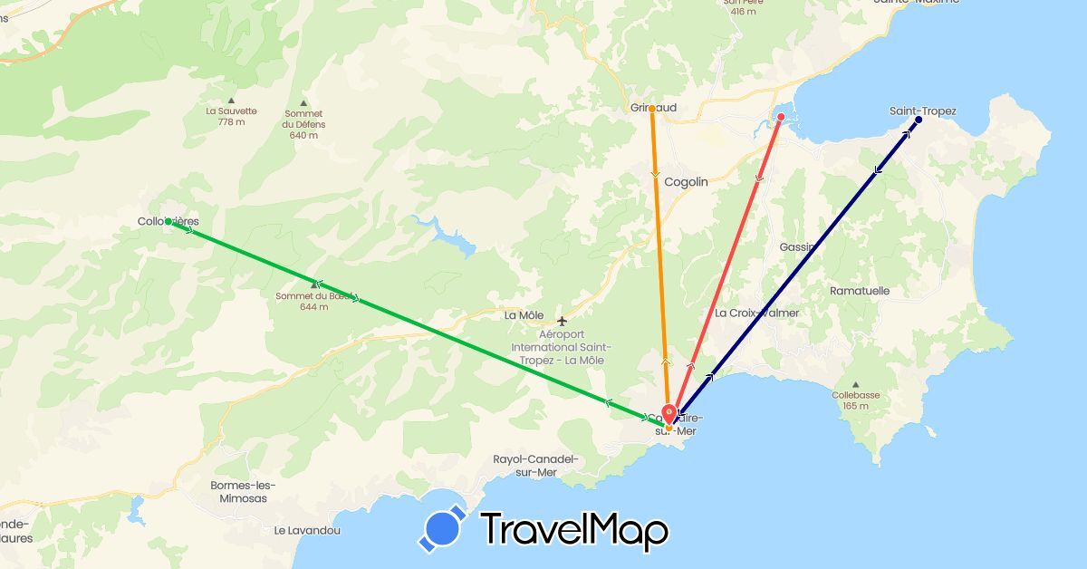 TravelMap itinerary: driving, bus, hiking, hitchhiking in France (Europe)