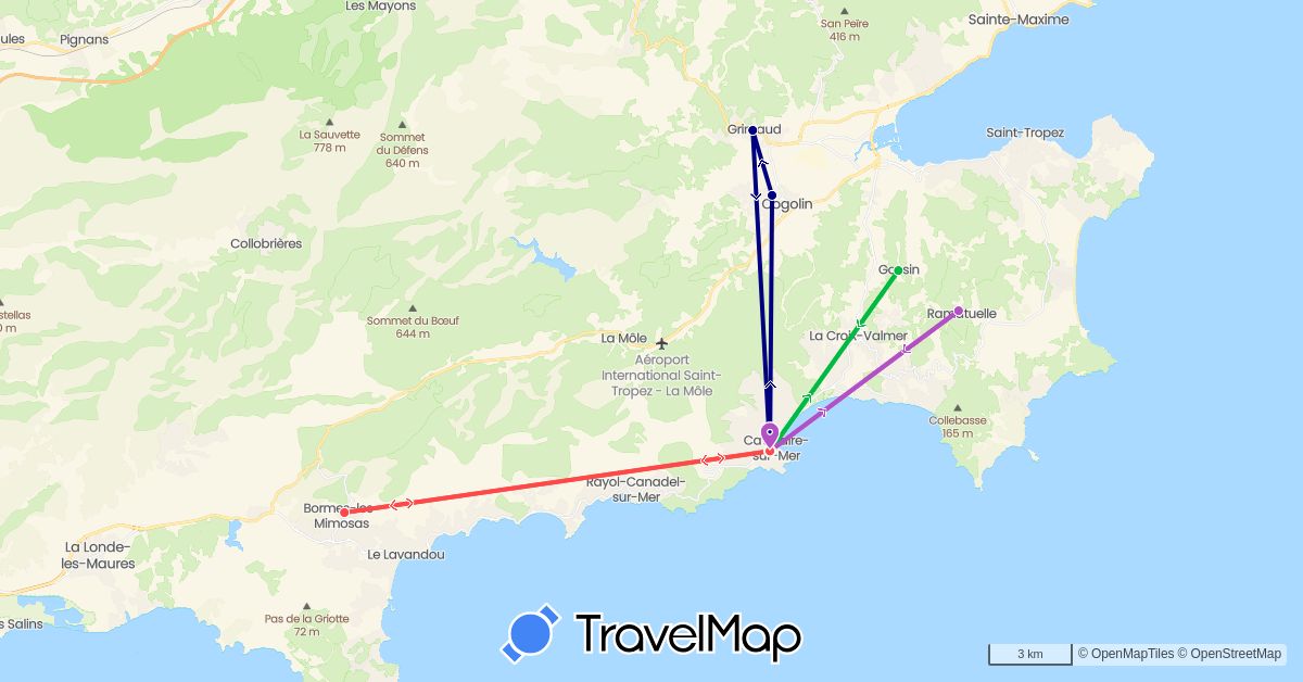 TravelMap itinerary: driving, bus, train, hiking in France (Europe)
