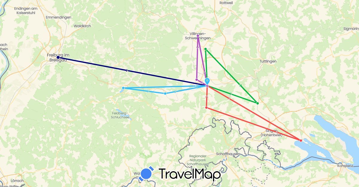TravelMap itinerary: driving, bus, train, hiking, boat in Germany (Europe)