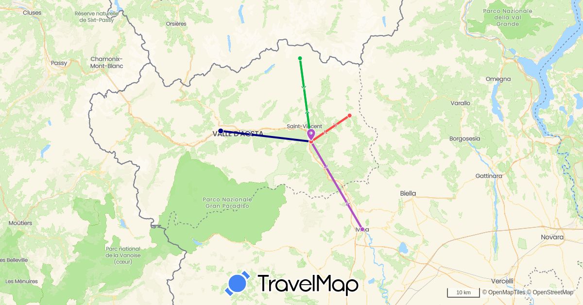 TravelMap itinerary: driving, bus, train, hiking in Italy (Europe)