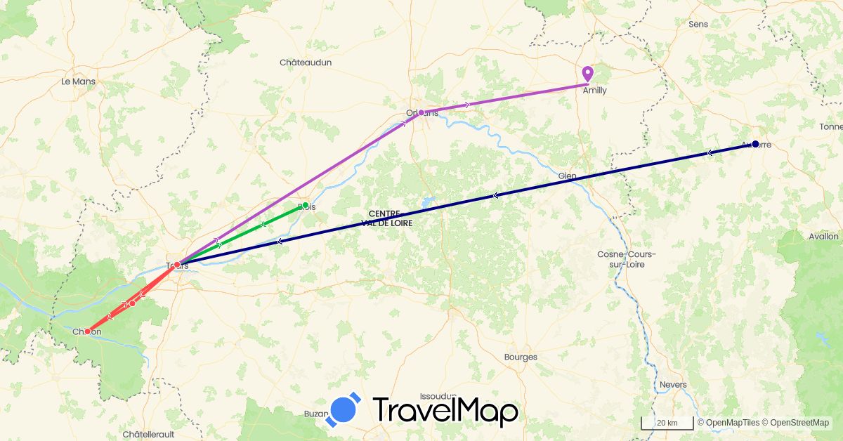 TravelMap itinerary: driving, bus, train, hiking in France (Europe)