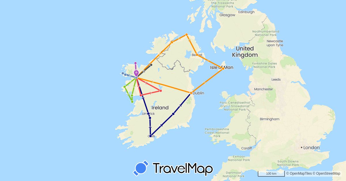 TravelMap itinerary: driving, cycling, train, hiking, hitchhiking, motorbike, electric vehicle in United Kingdom, Ireland, Isle of Man (Europe)