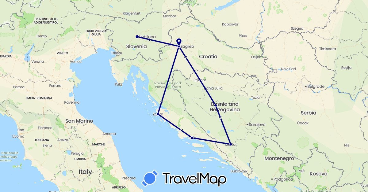 TravelMap itinerary: driving in Bosnia and Herzegovina, Croatia, Slovenia (Europe)